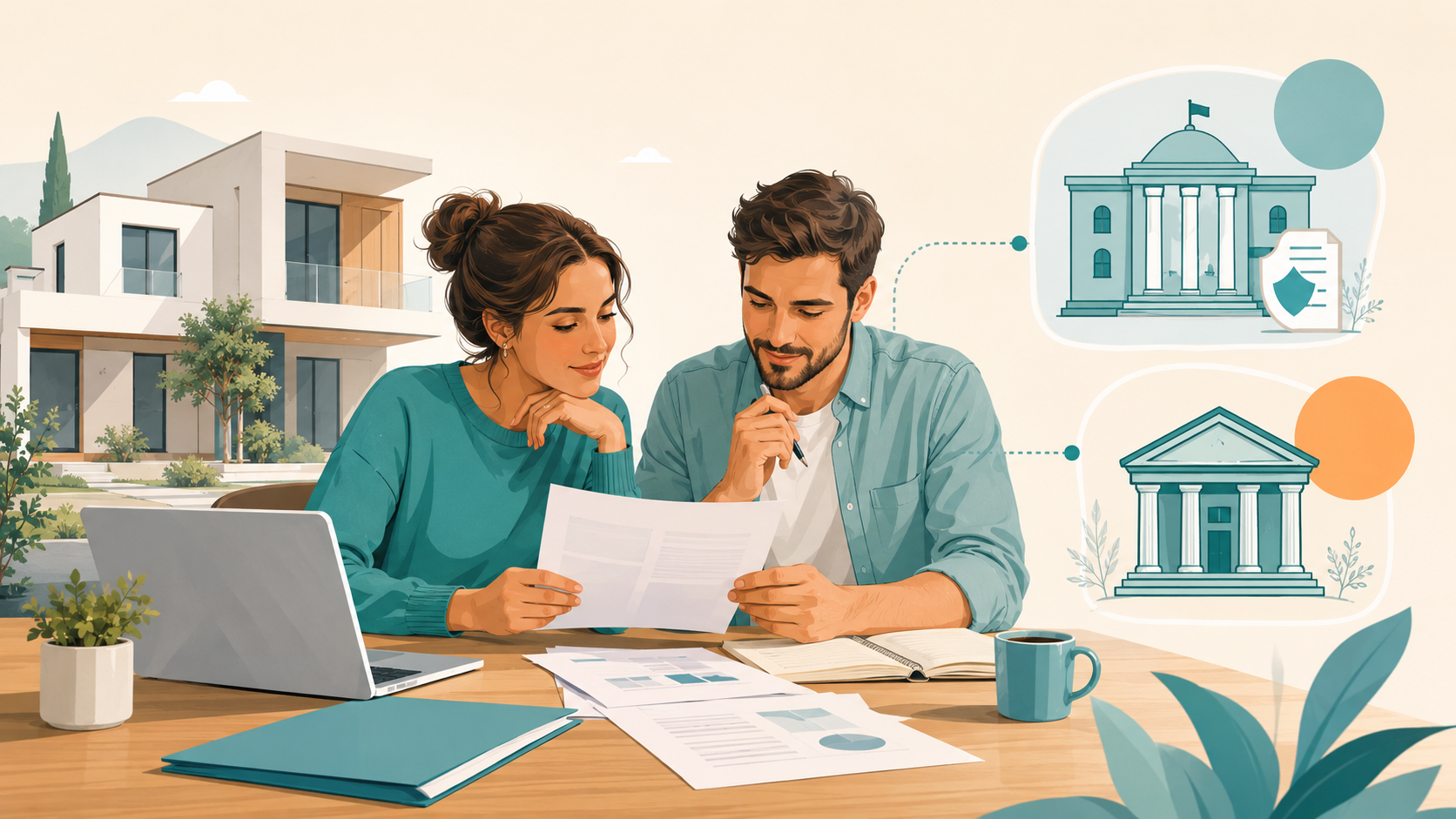 Ilustración sobre préstamo ICF e hipoteca bancaria para comprar vivienda en Cataluña